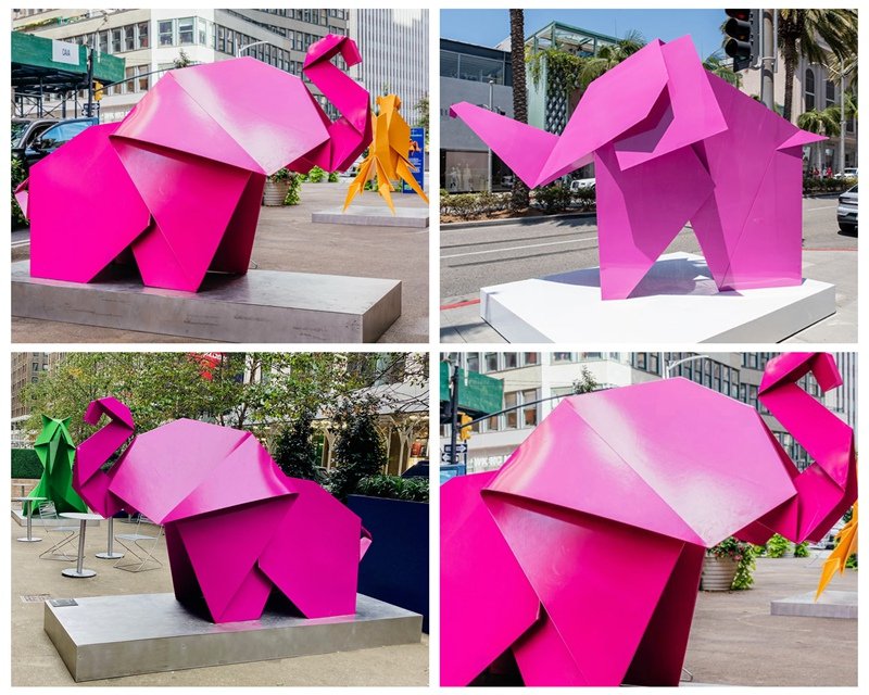 pink metal elephant origami sculpture details