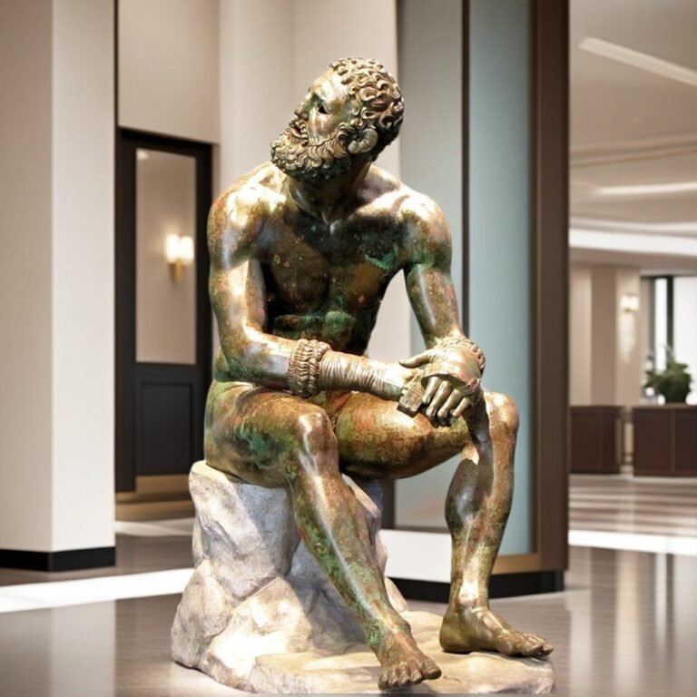 Life Size Seated Boxer Sculpture in Bronze