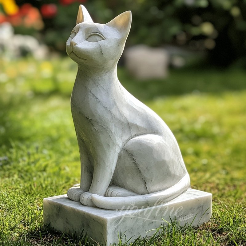 beautiful sitting marble cat statue