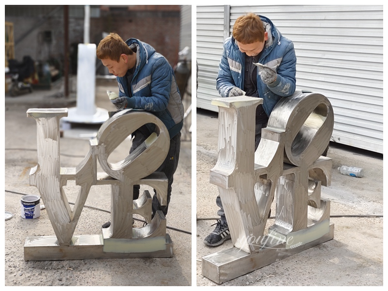 stainless steel love sculpture making process