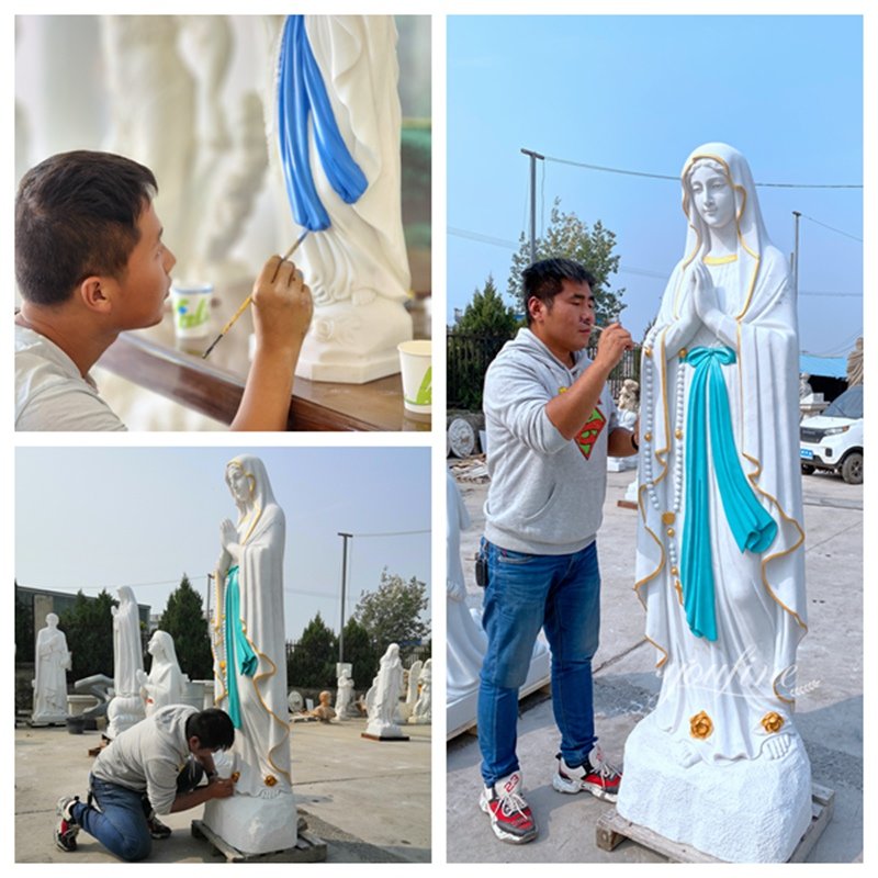 the painting process of the marble Lourdes sculpture