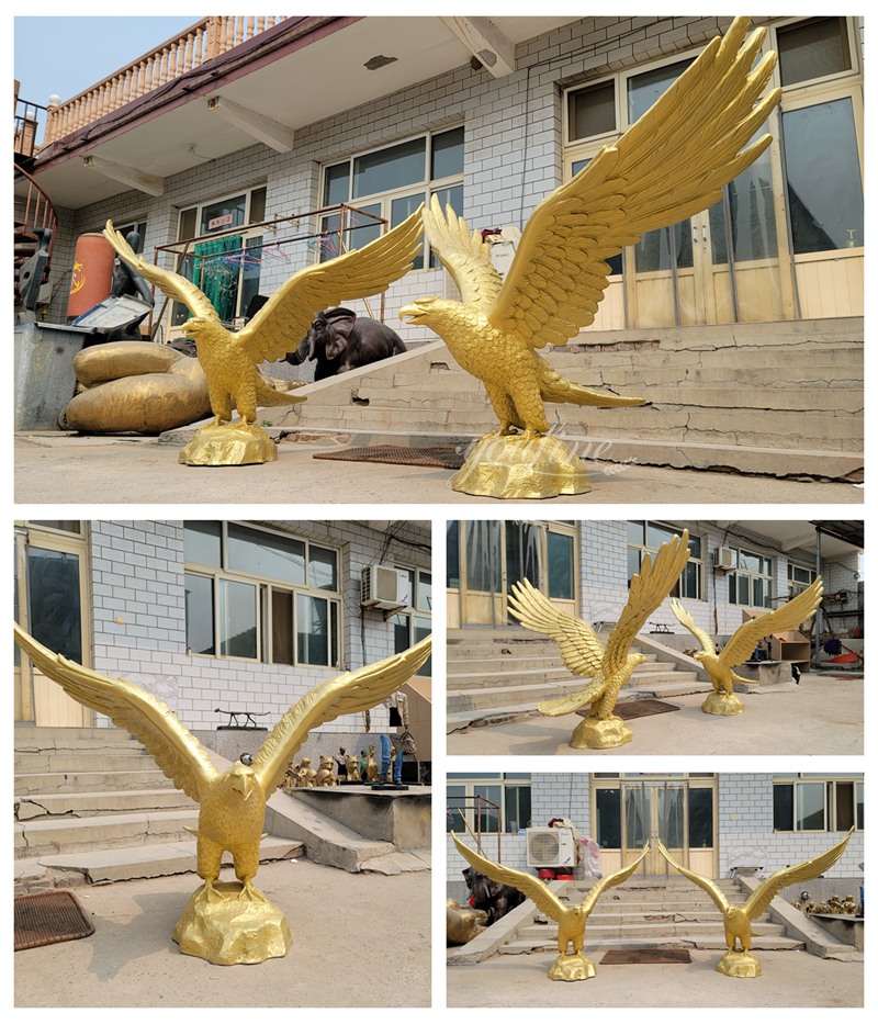 two life-size golden bronze eagle sculptures from YouFine Factory