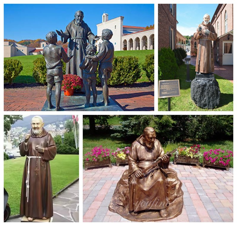 various bronze Saint Padre Pio statues