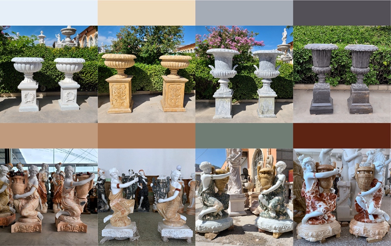 various color choices of marble planters