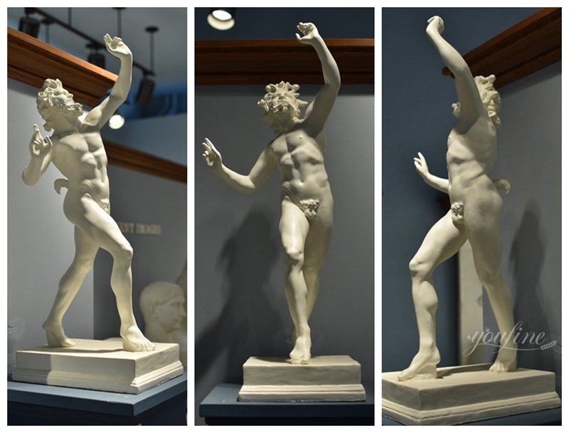 white marble dancing faun statue details